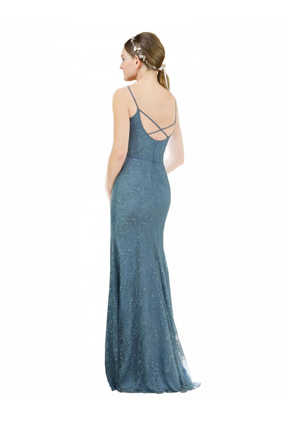 Best Deep V-Neck All Over Chantilly Lace Bridesmaid Dress with Criss Cross Open Back Sydney