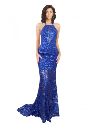 Best High Neck Long Open Back Lace Bridesmaid Dress / Prom Dress with Train Sydney