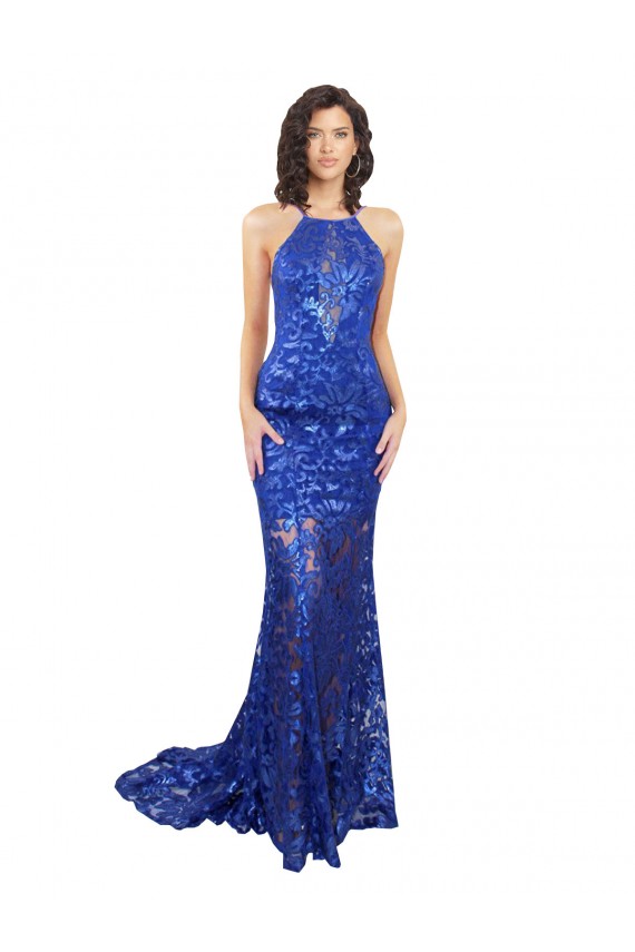 Best High Neck Long Open Back Lace Bridesmaid Dress / Prom Dress with Train Sydney