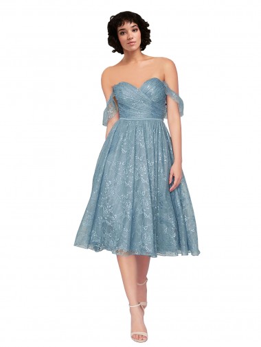 Best Off the Shoulder Sweetheart Chantilly Lace Midi Length Cocktail Bridesmaid Dress Sydney