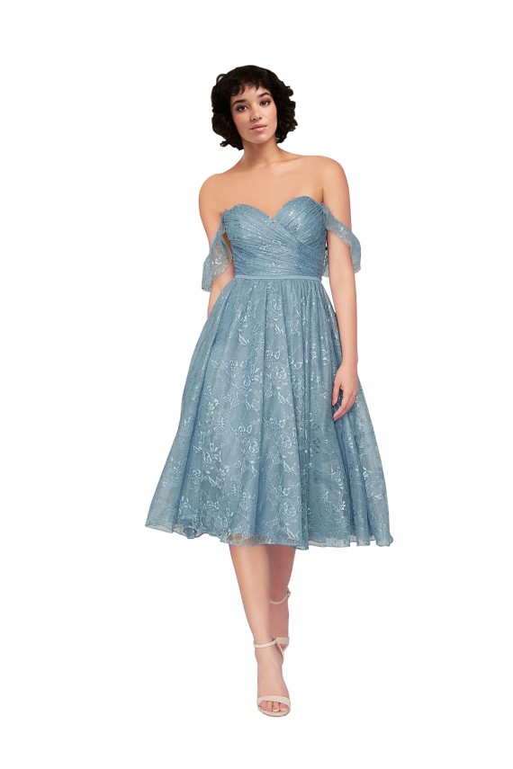Best Off the Shoulder Sweetheart Chantilly Lace Midi Length Cocktail Bridesmaid Dress Sydney