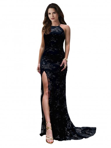 Best Formal High Neckline Lace Open Back Bridesmaid Dress / Prom Dress with High Slit Sydney