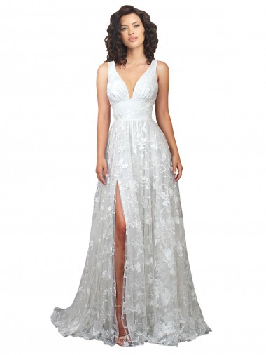 Best Plunging V-Neckline Wedding Dress with Slit Sydney