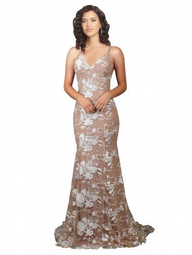Best Fishtail Shaped V-Neck Embroidered Foral Lace Wedding Dress Sydney