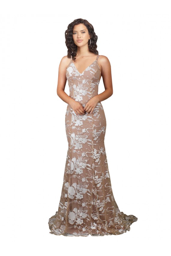 Best Fishtail Shaped V-Neck Embroidered Foral Lace Wedding Dress Sydney