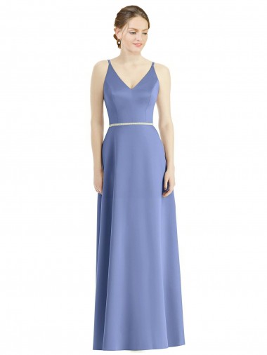 Best Long Floor Length V-Neck Satin Bridesmaid Dress with Spaghetti Straps Sydney