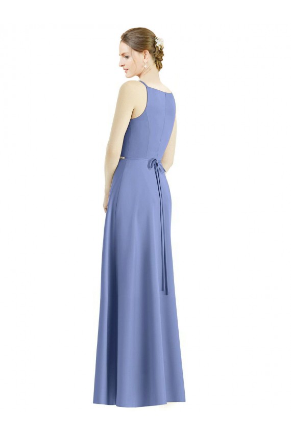 Best Long Floor Length V-Neck Satin Bridesmaid Dress with Spaghetti Straps Sydney