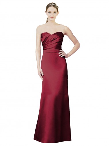 Best Strapless Satin Bridesmaid Dress with Asymmetrical Draped Bodice Sydney