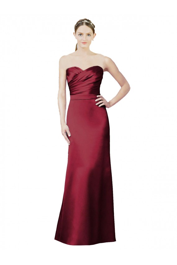 Best Strapless Satin Bridesmaid Dress with Asymmetrical Draped Bodice Sydney