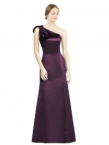 Best Full Length One Shoulder Satin Bridesmaid Dress with Bow Shoulder Detail Sydney