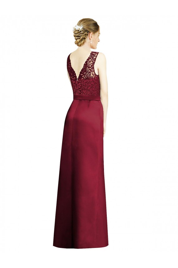 Best Full Length Sleeveless Satin Bridesmaid Dress with Lace Bodice Sydney