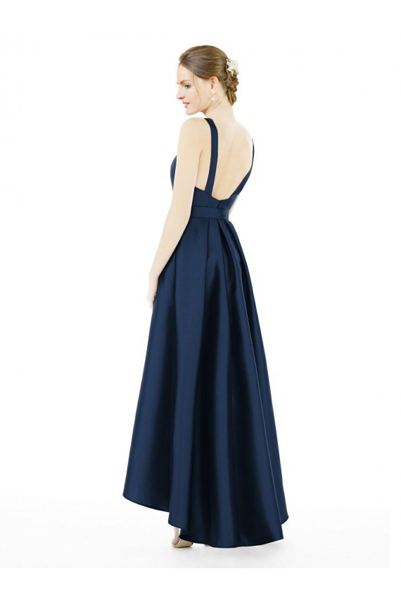 Best Full Length Sleeveless Long Satin Bridesmaid Dress with High Low Hem Detail Sydney