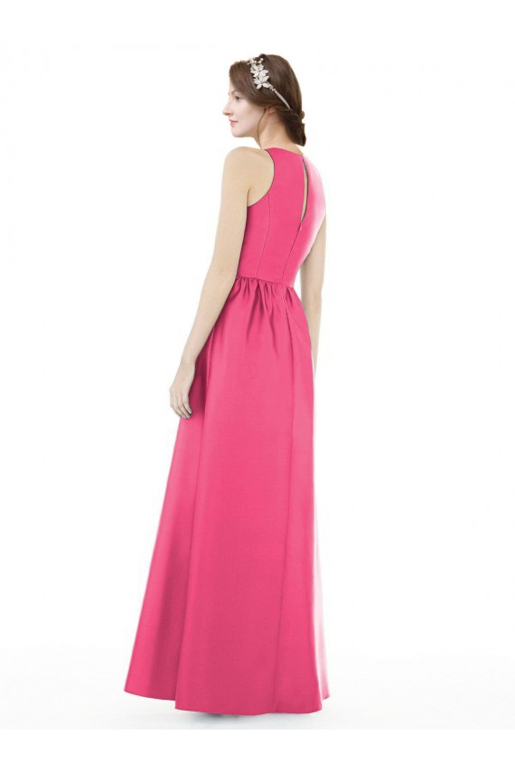 Best Jewel Neck Keyhole Back Sleek Long Satin Bridesmaid Dress Sydney