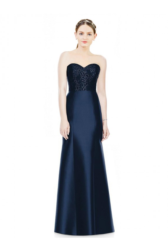 Best Full Length Strapless Satin Bridesmaid Dress with Lace Sweetheart Neckline Sydney