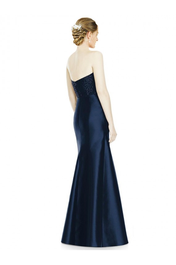 Best Full Length Strapless Satin Bridesmaid Dress with Lace Sweetheart Neckline Sydney