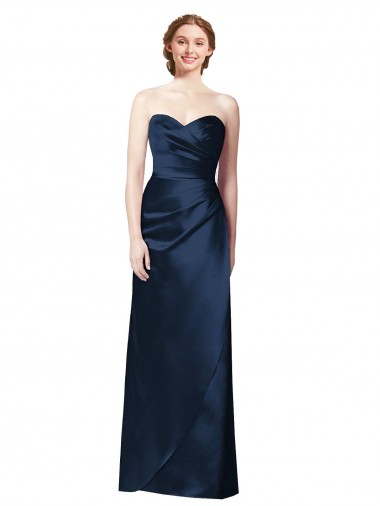 Best Faux Wrap A-Line Long Satin Bridesmaid Dress with Draped Bodice Sydney