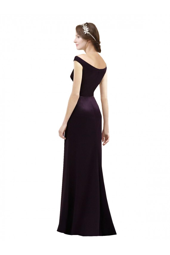 Best Off The Shoulder Long Satin Bridesmaid Dress with Asymmetrical Pleated Bodice Sydney