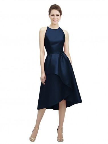 Best Halter Neck Short Tea Length Sleeveless Satin Bridesmaid Dress Sydney