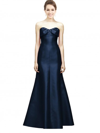 Best Long Strapless Satin Bridesmaid Dress with Pleated Cuff Neckline Sydney