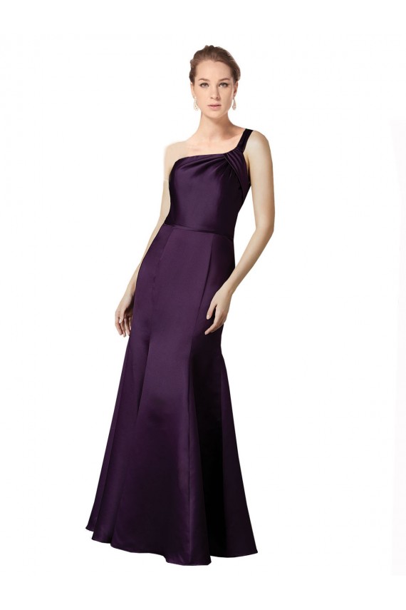 Best Long Ruched Neckline One Shoulder Satin Bridesmaid Dress / Prom Dress Sydney