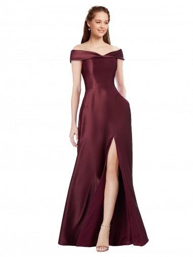 Best Long Off the Shoulder Formal Satin Bridesmaid Dress / Prom Dress with Thigh-high Slit Sydney