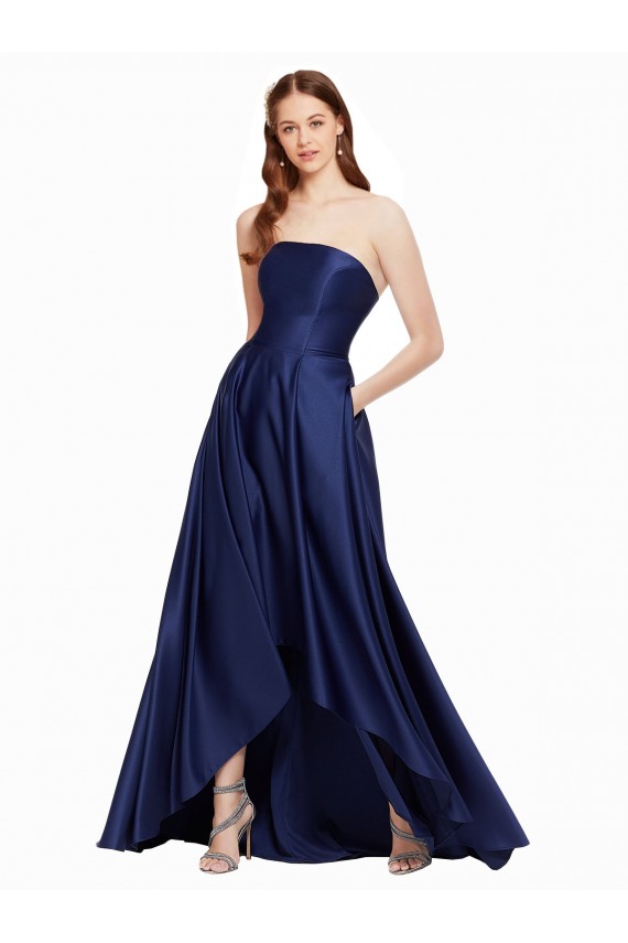 Best High Low Strapless Formal Satin Bridesmaid Dress / Prom Dress with Pockets Sydney