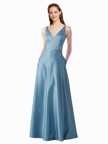 Best Classic Satin V-Neck A-Line Bridesmaids Dress with Pockets Sydney