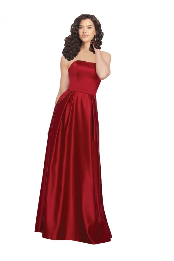 Best Strapless Satin Bridesmaids Dress with Beaded Pocket and Soft Pleating Sydney