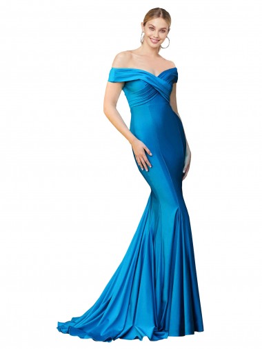 Best Off the Shoulder Long Chapel Train Formal Satin Bridesmaid Dress / Prom Dress Sydney