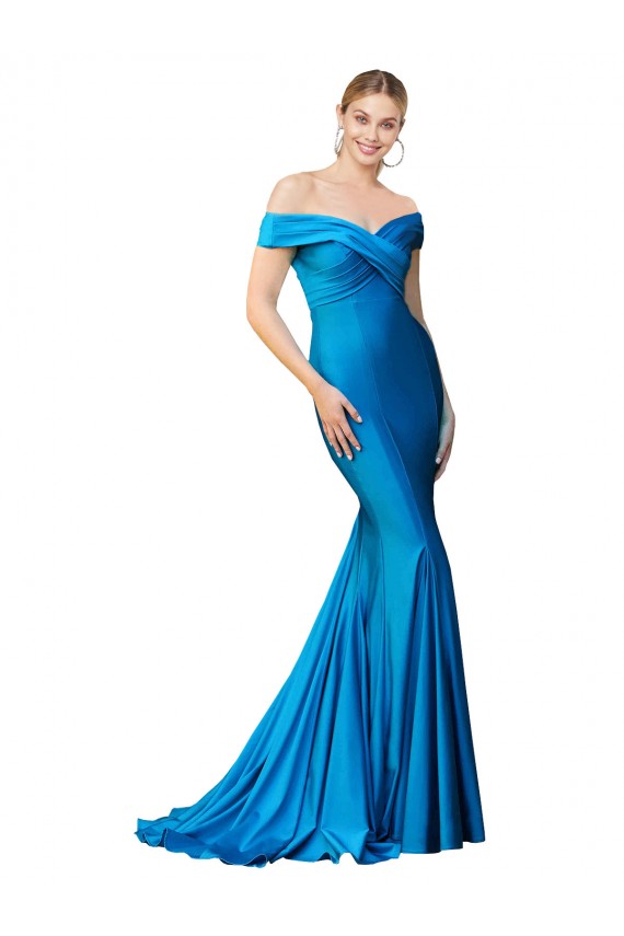 Best Off the Shoulder Long Chapel Train Formal Satin Bridesmaid Dress / Prom Dress Sydney