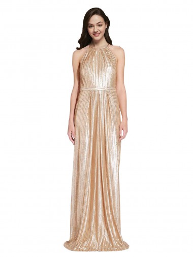 Best Floor Length Halter Neck Sparkling Formal Sequin Bridesmaid Dress / Prom Dress with Pleats Sydney