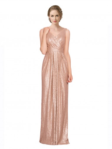Best Draped V-Neck Striking Sheath Floor Length Formal Sequin Bridesmaid Dress / Prom Dress Sydney