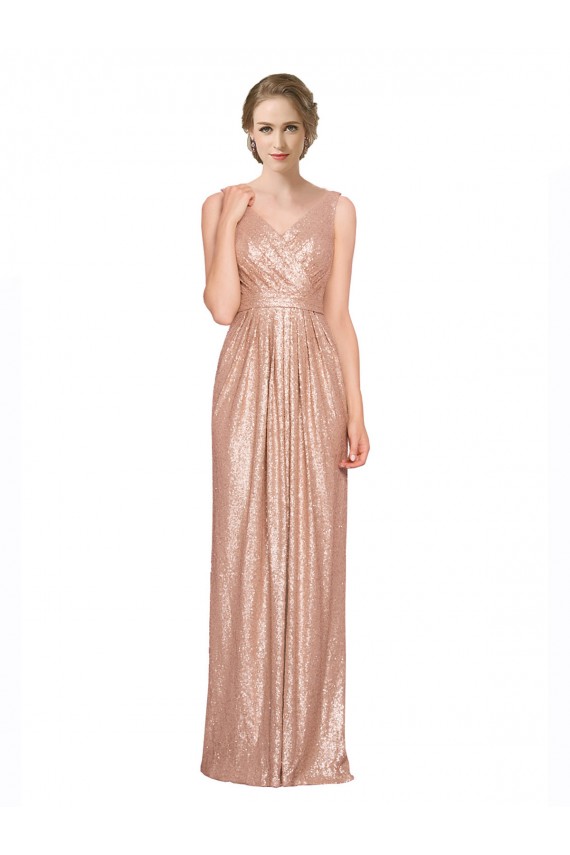 Best Draped V-Neck Striking Sheath Floor Length Formal Sequin Bridesmaid Dress / Prom Dress Sydney