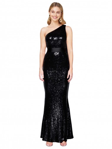 Best Draped One Shoulder Long Full Length Formal Sequin Bridesmaid Dress / Prom Dress Sydney