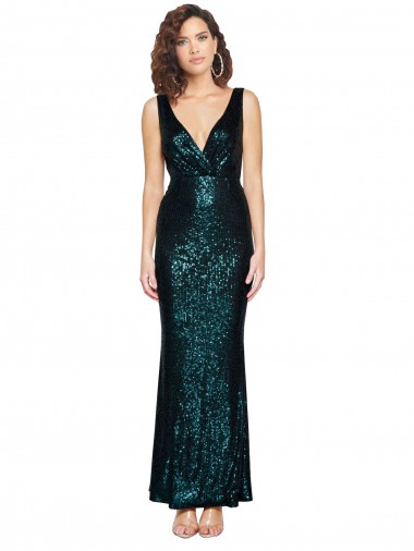 Best V-Neck Full Length Formal Sequin Bridesmaid Dress / Prom Dress with Draped Back Sydney