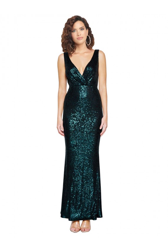 Best V-Neck Full Length Formal Sequin Bridesmaid Dress / Prom Dress with Draped Back Sydney