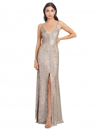 Best V-Neck Fully Sequin Formal Bridesmaid Dress / Prom Dress with V-Back and Front Slit Sydney