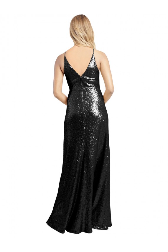 Best Full Length A-Line Formal Sequin Bridesmaid Dress / Prom Dress with Spaghetti Straps V-Neckline Sydney