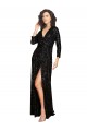 Best Deep V-Neckline Full Back Long Sleeves Sparkling Formal Sequin Bridesmaid Dress / Prom Dress with High Slit Sydney