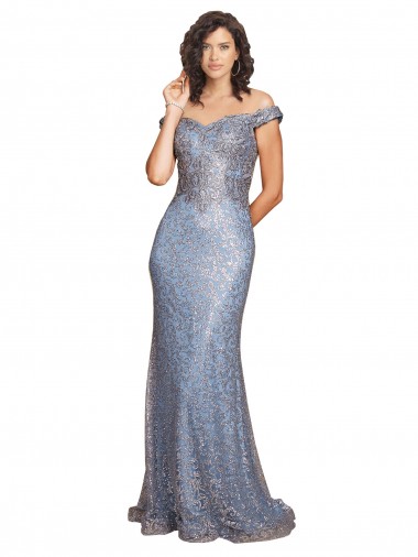 Best Off the Shoulder Sweetheart Neckline Formal Sequin Bridesmaid Dress / Prom Dress with Thigh High Slit Sydney