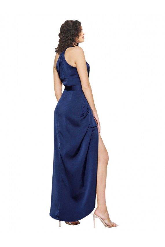 Best Full Length High Neck Wrap Formal Silky Satin Bridesmaid Dress / Prom Dress with Waist Tie Sydney