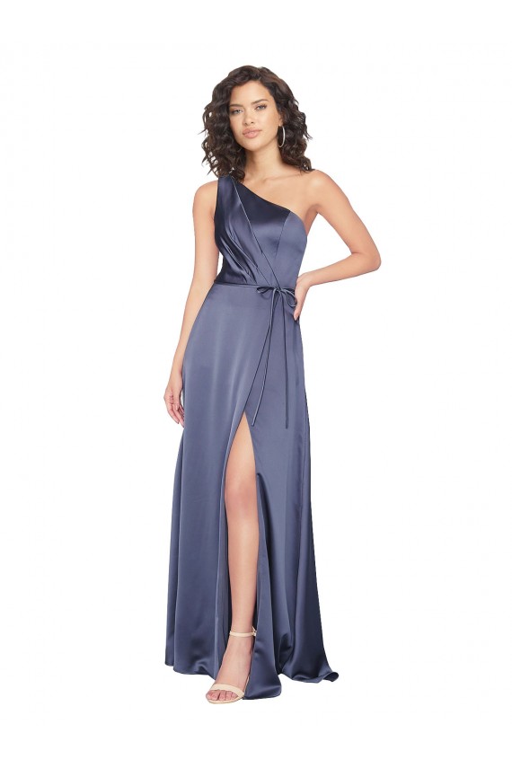 Best Draped Formal Silky Satin Bridesmaid Dress / Prom Dress with Tied Waist Sydney