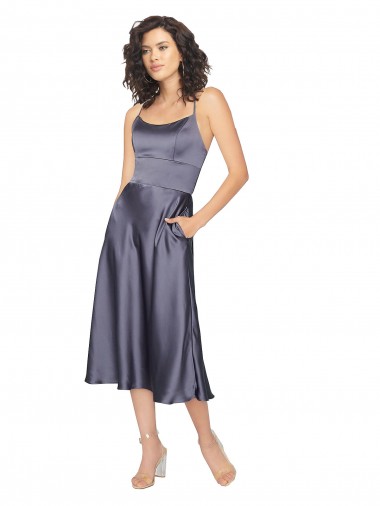 Best Midi Cocktail Length Silky Satin Bridesmaid Dress / Prom Dress with Open Tied Back Sydney