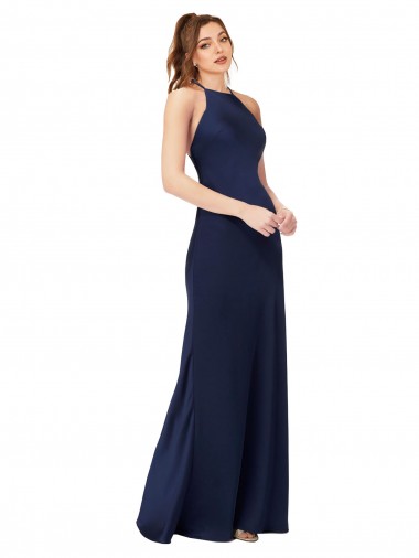 Best High Neck Satin Bridesmaid Dress / Prom Dress with Strappy Back Sydney