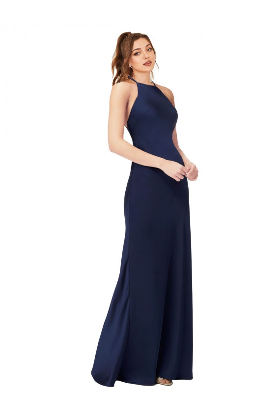 Best High Neck Satin Bridesmaid Dress / Prom Dress with Strappy Back Sydney