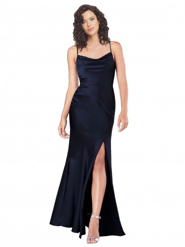 Best Draped Cowl Neck Formal Silky Satin Bridesmaid Dress / Prom Dress with Skirt Slit Sydney