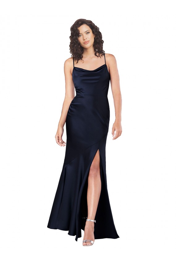 Best Draped Cowl Neck Formal Silky Satin Bridesmaid Dress / Prom Dress with Skirt Slit Sydney