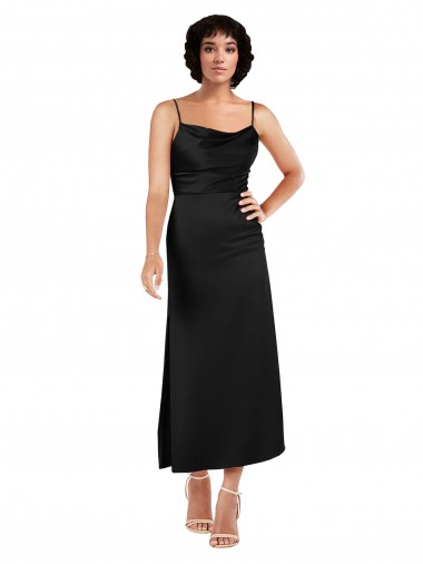 Best Cowl Neck Formal Tea-Length Short Silky Satin Bridesmaid Dress / Cocktail Prom Dress with Skirt Slit Sydney