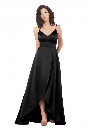 Best High Low V-Neckline Formal Silky Satin Tulip Bridesmaid Dress / Prom Dress with Wrap Skirt Sydney