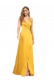 Best Halter A-Line Formal Silky Satin Bridesmaid Dress / Prom Dress with V-Neckline and Slit Sydney